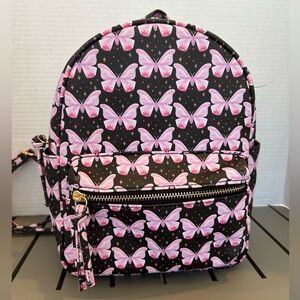 Under One Sky Pink and Black Butterfly Patterned Mini Backpack